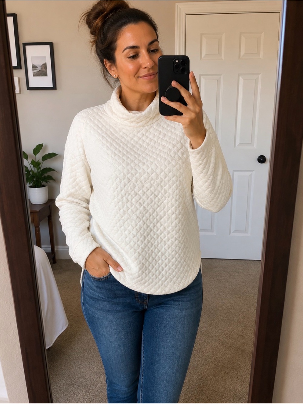 J.Crew Quilted mockneck pullover In Cream Size Small